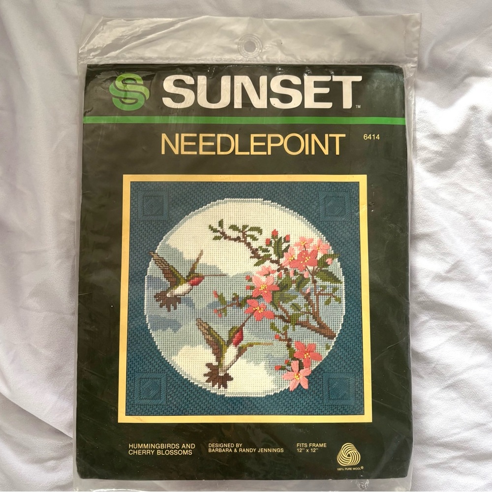Vintage sunset needlepoint humming bird kit DIY craft new sealed home decor art